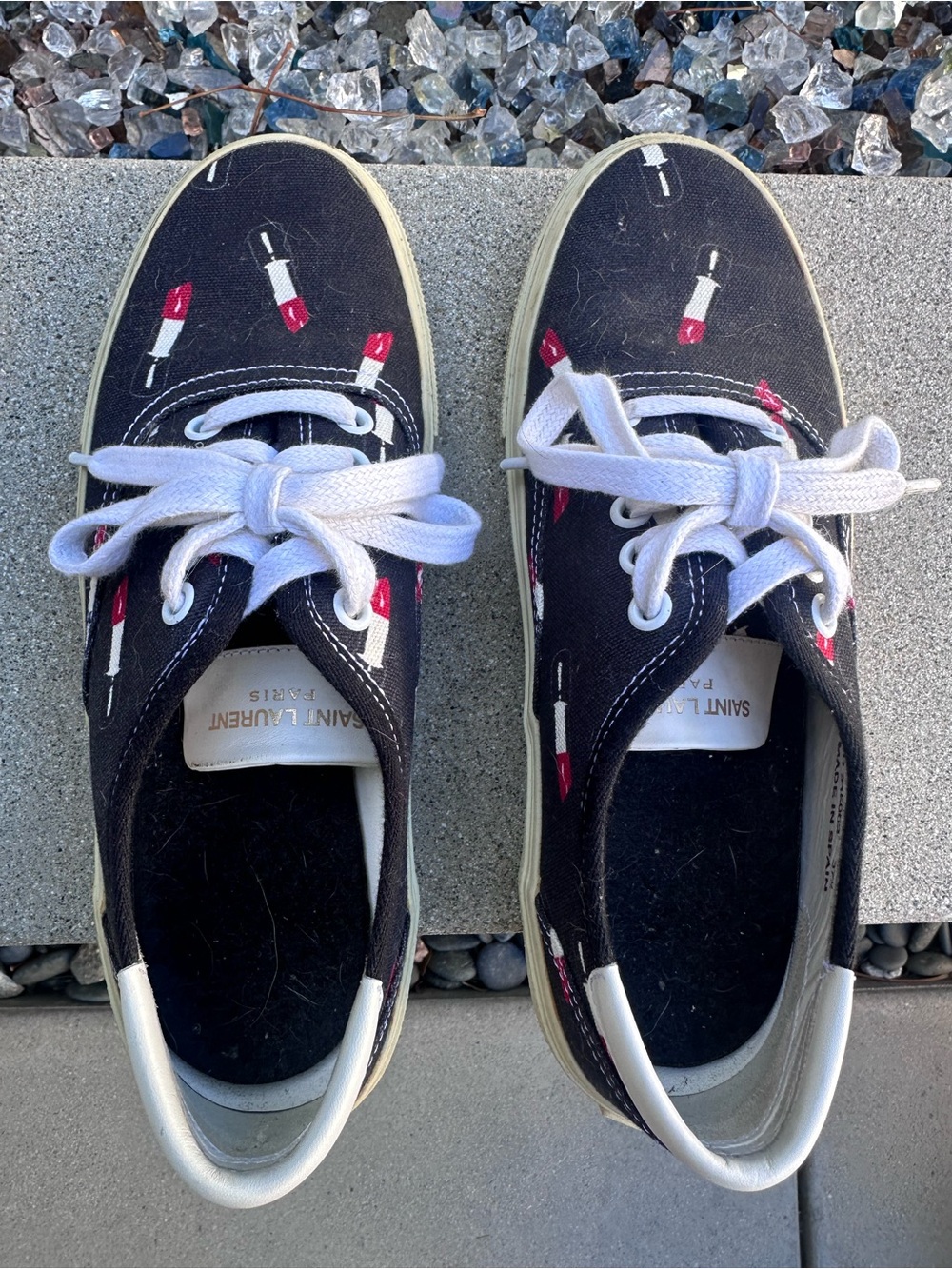 “Saint Laurent Paris Lipstick Print Canvas Sneakers Size 37”